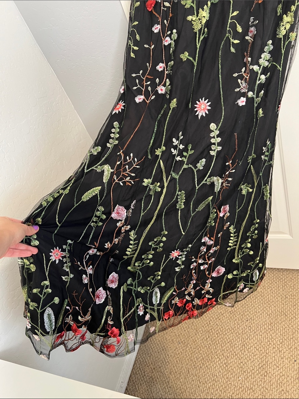 NWT JJ's House Antosia Black Lace floral Maxi Dress long sleeve size US 4 - Picture 9 of 12